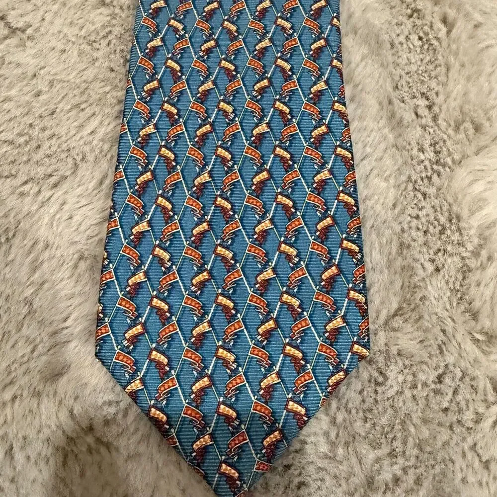 Ermenegildo Zegna Made in Italy Silk‎ Tie Blue with Polo Mallet Pattern Designer